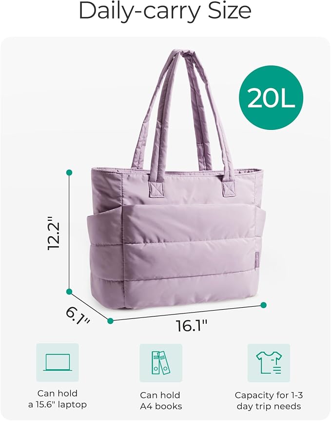 BAGSMART Tote Bag for Women, Lightweight Puffy Tote Bag with Compartments Shoulder Bag Handbag for Travel, Work, Gym | Lightweight