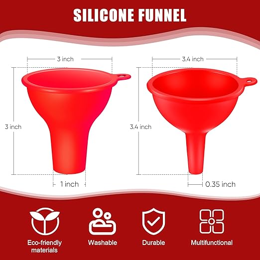 Silicone Funnels 4 Pieces Wide Mouth Funnel Small and Large Flexible Condiment Sauce Canning Set for Squeeze Bottles Jars Cans, Spice Filling Bottles Liquid Oil and Powder(Red)