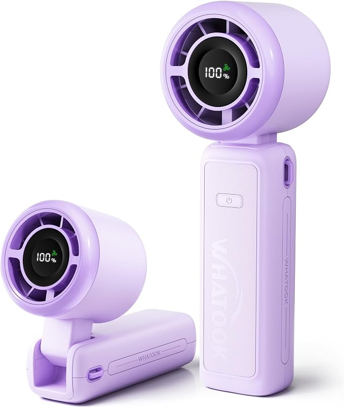 WHATOOK Portable Personal Handheld Fan: High Speed Cooling Fan, 12 Hours Battery Life, USB Rechargeable, Small Essentials for Women Cruise Travel, Beach Vacation (Purple)