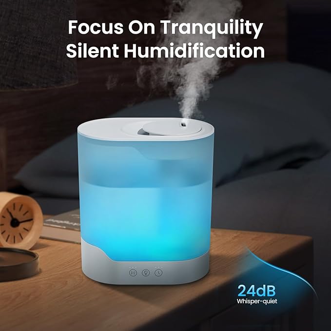 YOGIN Air Humidifier for Bedroom, 3L Top-Fill Cool Mist Humidifier & Essential Oil Diffuser, Ultra-Quiet <24dB, Smart Humidity Control, Up to 40H Runtime