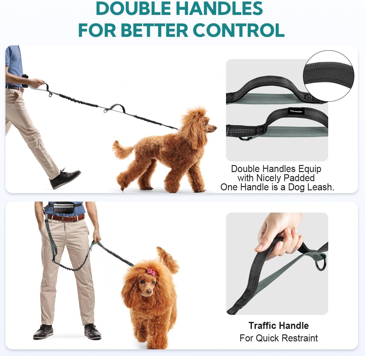 Hands Free Dog Leash with Pouch, Double Leash for Two Dogs, Retractable Dog Leashes with Double Padded Handles, for Running, Walking Accessories