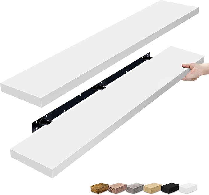 Sorbus Floating Shelves for Wall - 55 Inch Extra-Long Bathroom Shelves, Wall Decor for Bedroom, Kitchen, Living Room, Book Storage - Mounted Floating Shelf with Hidden Brackets (White, 2 Pack)