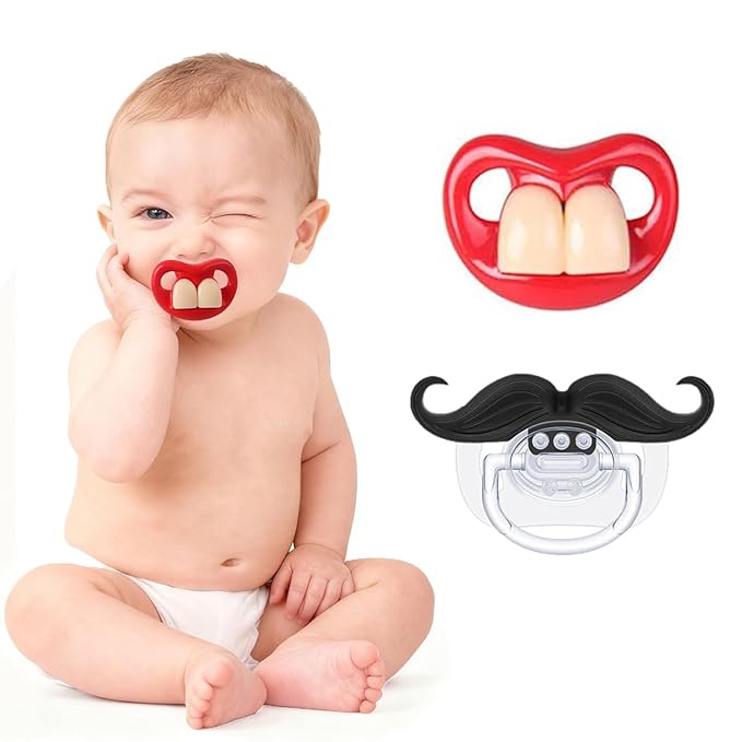 Funny Baby Pacifiers 0-18 Months - Mustache &Teeth Designs, Adorable Novelty Pacifiers for Baby Boys & Girls，BPA-Free