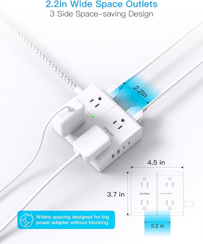 Surge Protector Power Strip 20 Ft Cord, Ultra Thin Flat Extension Cord with 8 Outlets 4 USB Ports(2 USB C), Flat Plug Power Strip, 20 Ft Long Braided Power Cord for Home, Office, Dorm Room Essentials