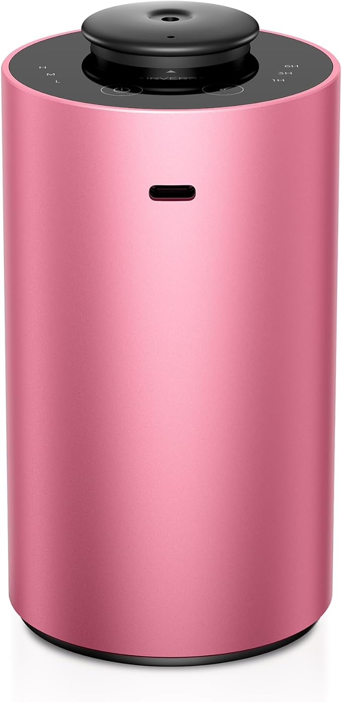 Airversa Waterless Essential Oil Diffuser for Home Aromatherapy Scent Diffusers with 3 Countdown Timer Settings or Timer-Off, 3 Mist Levels for Car Room Studio Office, ANX Premium Metal Red Pink