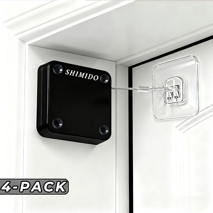 SHIMIDO Upgraded Retractable Automatic Door Closer - Tool-Free Installation, Powerful 3.5lb Pull Shuts Doors Completely - Compact Universal Fit for Screen, Sliding & Almost All Doors（4 Pack Black）