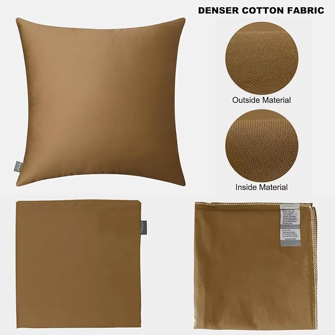 Thmyo 4-Pack 100% Cotton Comfortable Solid Decorative Throw Pillow Case Square Cushion Cover Pillowcase Sublimation Blank Pillow Covers DIY Throw Pillowcase for Sofa(18x18inch/45x45cm,Light Coffee)