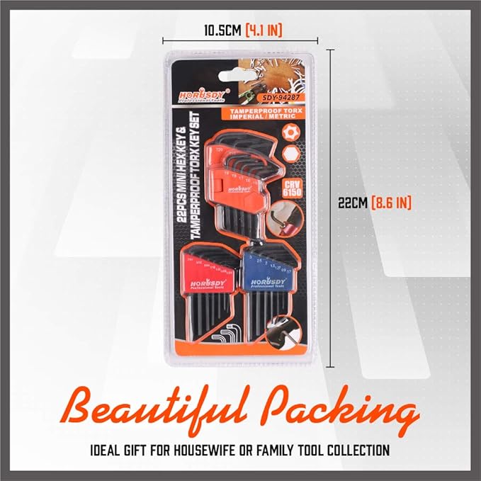 SEDY 22 Piece Mini Hex Key Allen Wrench Set - Hex/Torx, Metric/SAE (3-IN-ONE, Cr-V)