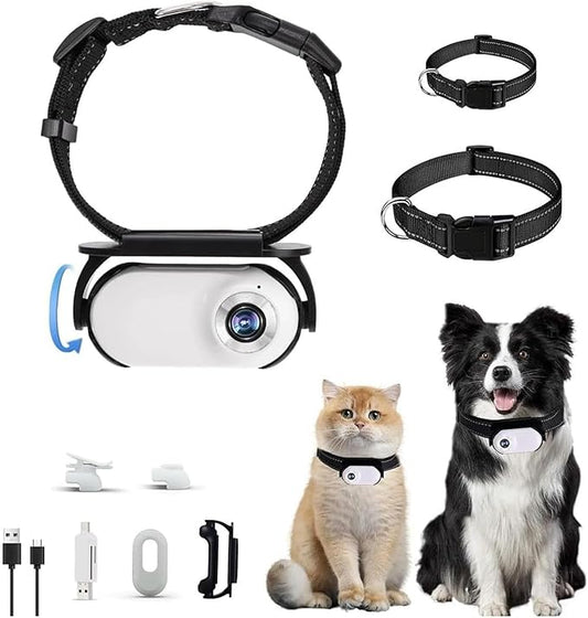 Cat Collar Camera, 1080p Pet Collar Camera, 170° Wide Angle Dog CollarCamera, Mini Ipx7 Waterproof CatsCamera, JPEG Photo and Avi Video Formats, CatCam Pro for Cats Dogs Outdoor (White)