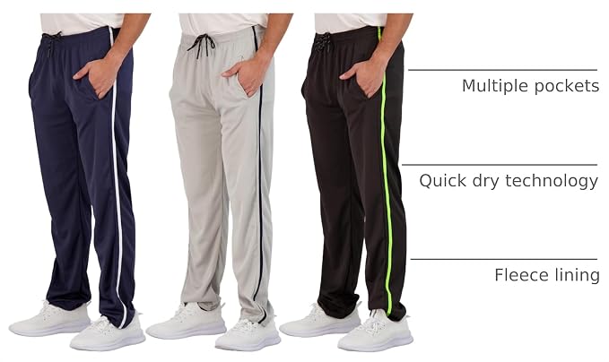 3 Pack Men's Mesh Open Bottom Sweatpants Active Athletic Workout Gym Pocket | Available in Big & Tall, Uncuffed, Elastic Waistband, Drawstring, Straight Leg, Running, Jogging, Exercise, Training, Sports