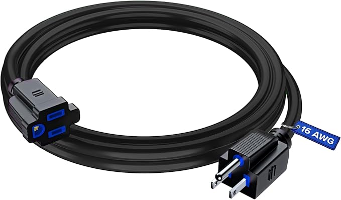Maximm Extension Cord 6 Ft Black Power Cords Indoor 16 Gauge Wire SJTW Heavy Duty ETL Listed (6Ft, Black with Blue Indicators)