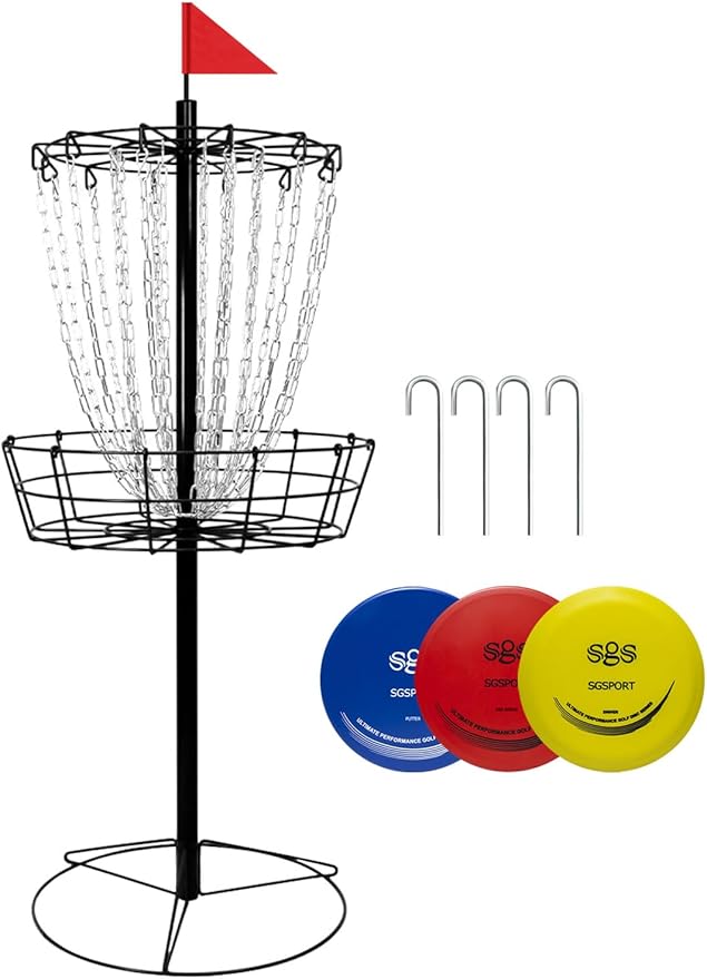 Disc Golf Basket - Portable Disc Golf Target with Heavy Duty 24-Chains Come with 6pcs Disc Golf Discs and Carry Bag, Ground Stake -Suitable for Players of All Levels - Multi Color Available