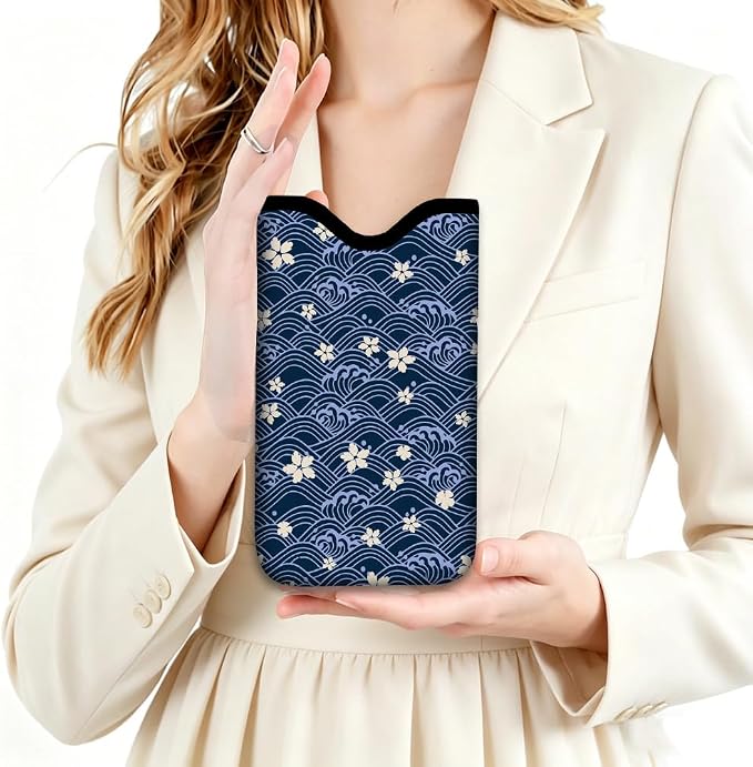 Floral Neoprene Phone Sleeve Pouch with Adjustable Strap Neck Lanyard Fits Most Smartphones 7.1 x 3.9 Inch Cute Cell Phone Crossbody Bag Waterproof Carrying Cellphone Case Bag for Women