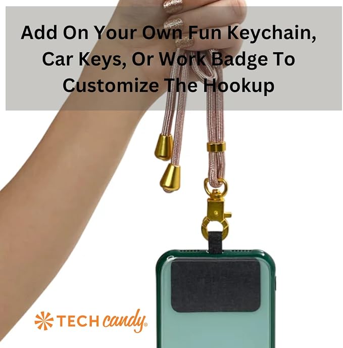 Tech Candy The Hookup Universal Lanyard Mobile Cell Phone Strap, Rose Gold - Quality, Wrist, Neck, Crossbody, Adjustable