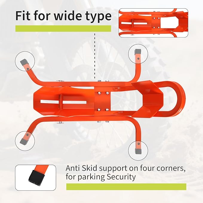 1800 Lb Capacity Heavy Duty Motorcycle Wheel Chock – Dirt Bike Wheel Chocks Adjustable 16"-21" Tire Fit for Cruisers, Dirt Bikes & ATVs, Rust-Resistant Steel Trailer & Garage Mount,Orange