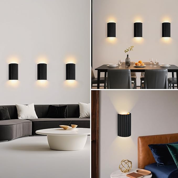 ZEROUNO Black Resin Modern LED Wall sconces Hardwired Indoor Wall Lights Up and Down Wall Mount Wall Lamp Fixture for Living Room Bedroom Hallway Corridor Conservatory Stairs (with E12 Bulbs)