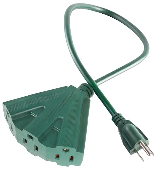 MaxWorks 80697 Heavy Duty 3-Ft Extension Cord, 16/3 SJTW, 3-Outlet, 125V/13A/1625W, ETL Approved, Indoor/Outdoor Use, Green – Converts 1 Outlet to 3