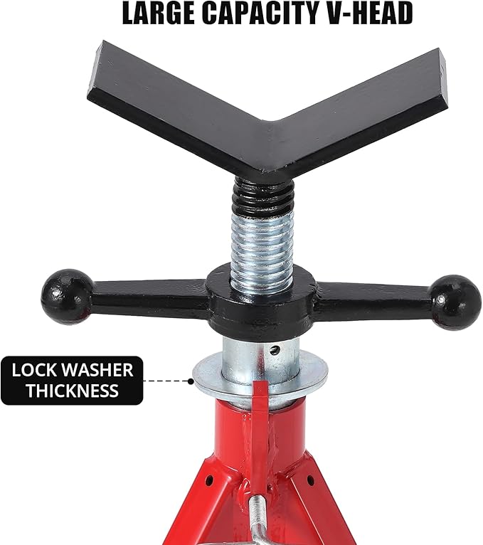 Heavy-Duty v-Head Pipe Jack Stand, 28”-52” Adjustable Height Steel Jack Stand, Portable Folding Pipe Stands with 2500 LBS Load Capacity, Pipes Welding Stands for Automotive Repair & Construction Tasks