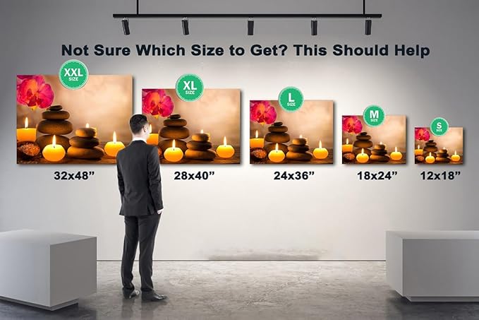 Zen Wall Art Decor, Modern Bathroom Zen Decor Wall Art, Large Zen Relaxing Canvas Wall Art for Spa Room Decor, Black Pebble and Lighted Candles Zen Art Prints for Office & Spa Wall Decor 28x40 Inches
