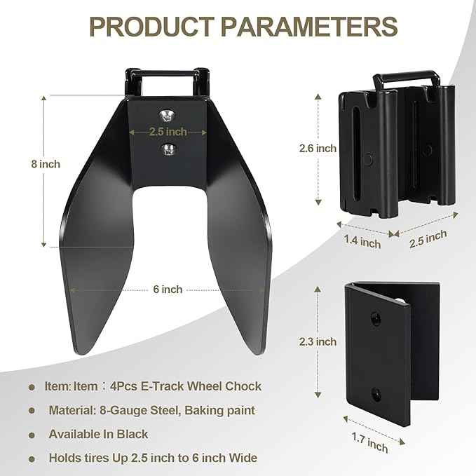 TOBUMO 4 Pack E-Track Wheel Chock for E-Track System |E Track Motorcycle Wheel chocks for Dirt Bikes|E-Track Accessories for Enclosed Trailer E-Track Wall Mount Motorcycle Tire for Garages Trailers