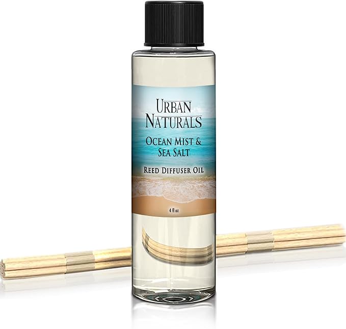 Urban Naturals Ocean Mist & Sea Salt Scented Oil Reed Diffuser Refill | Includes a Free Set of Reed Sticks! 4 oz.