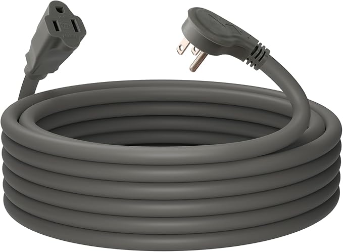 EP 25 Ft Flat Plug Extension Cord, 16 AWG 3 Prong Grounded Grey Low Profile Extension Cable for Indoor