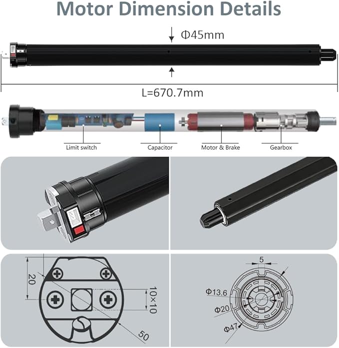 KNX Smart Tubular Motor 120V, Heavy Duty Electric Roller Shade Engine, Wired Automation Blind Drive, 433MHz Remote, Quiet Lift for Wood Blinds & Screens (20 N.m for Φ50mm（2") Groove Tube