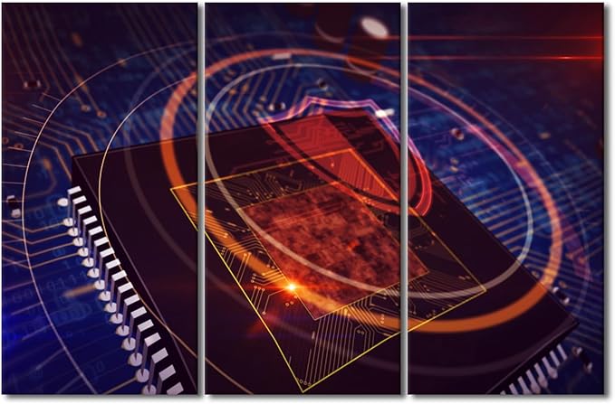 Framed Wall Art Internet Security Canvas Wall Art 3 Panels CPU Posters Pictures Print on Canvas for Living Room Bedroom Wall Decoration Gallery-Wrapped Ready to Hang, 60" Wx40 H