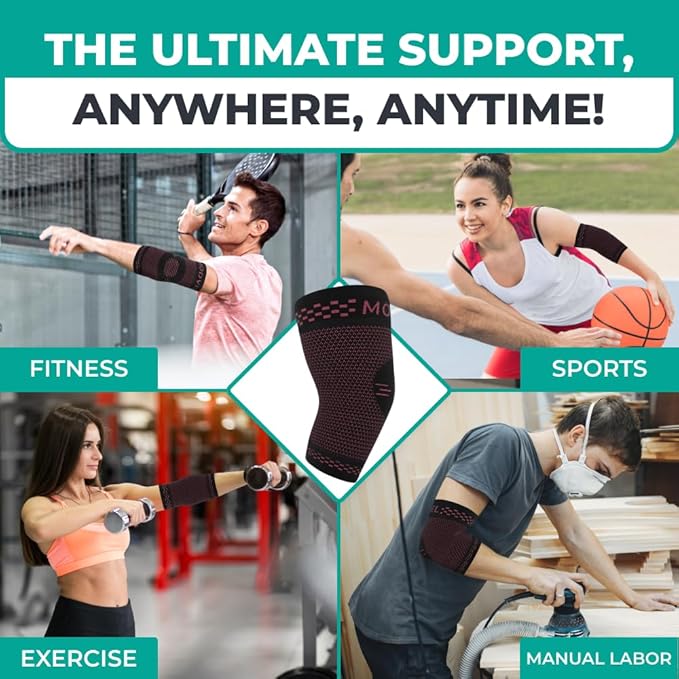 Modvel 2 Pack Elbow Brace - Golfer's Elbow Compression Sleeve Support for Joint Pain Relief, Recovery, Tendonitis Braces, Tennis Elbows Brace For Men & Women, Workout & Weightlifting Arm Wrap