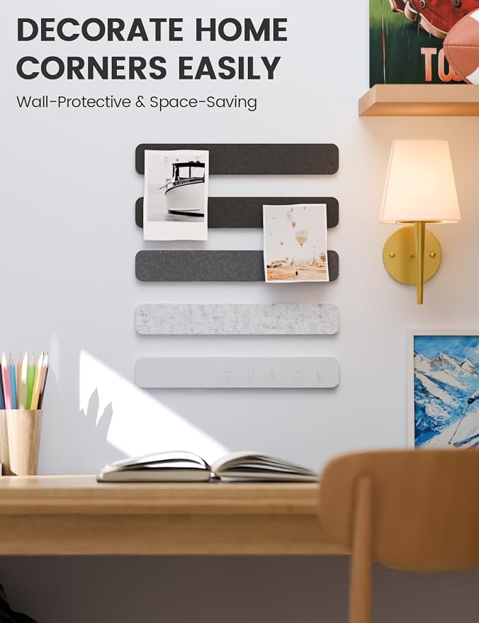 Fluxynara 13" x 2" Felt Wall Panels, Concrete Echo | 5-Pack Cork Board Alternative with 35 Push Pins, Adhesive Mounting for Bedroom Door or Home Office