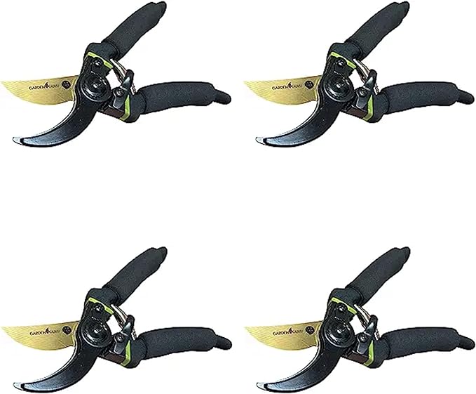 Garden Guru Soft Grip Garden Pruning Shears Scissors Clippers Hardened Titanium Blades Comfort Grips Heavy Duty Bypass Hand Pruners Branch Cutters for Gardening Trimming Bushes Flowers Plants (4 Pack)