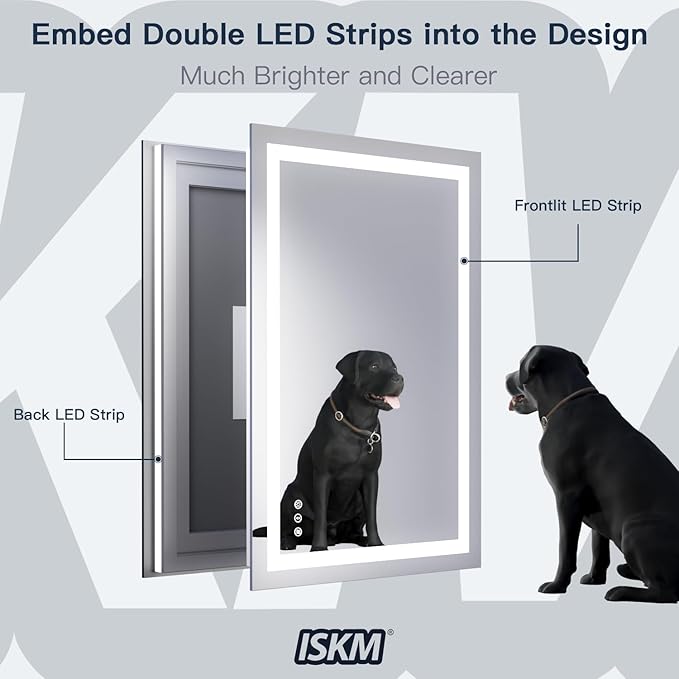 ISKM 72'' x 32'' LED Mirror for Bathroom Lighted Vanity Mirror for Wall Front Lights + Backlit LED Bathroom Mirror Anti-Fog Tempered Glass ETL Listed