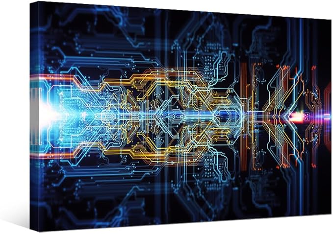 1 Panel Wall Decorations CPU Concept Wall Pictures for Living Room Computer Chip Canvas Wall Art Abstract Technological Background Picture Prints on Canvas Wall Art Framed Ready to Hang 20X28 INCH