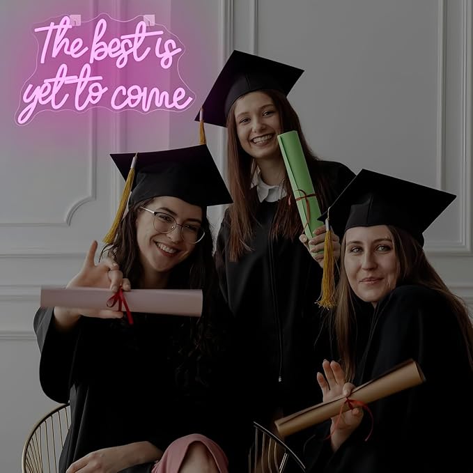 The Best is Get to Come LED Neon Signs for Wall Decor Neon Wall Art Acrylic LED Lights with Hanging Chain Light Up for Bedroom Decor Graduation Bar Pub Wedding Party 5V USB Powered Dimmable