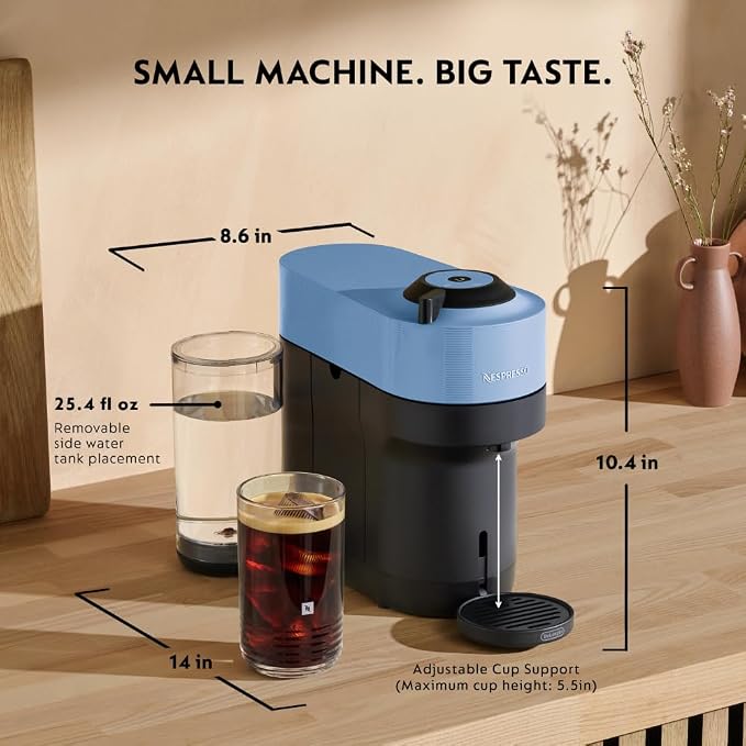 Nespresso Vertuo Pop+ Coffee Machine with Milk Frother, Pacific Blue | Coffee and espresso maker by De'Longhi with compact design. Aeroccino3 frother bundle for hot or cold foam drinks at home.
