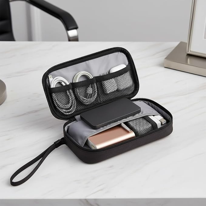 GOX Cable Organizer Pouch ��� Case for Chargers and Cords, Cord Organizer Travel Black, Small Cable Organizer Bag for Earbuds & Tech Accessories(Black)