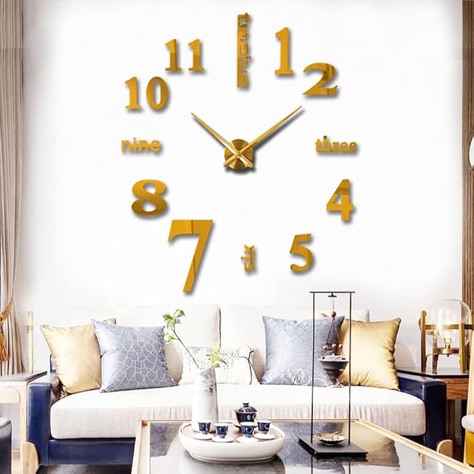 FASHION in THE CITY Large Frameless 3D DIY Mirror Surface Wall Clocks Modern Design for Living Room Bedroom Home Office Kids Room Hotel Coffee Hall Bar Wall Decoration