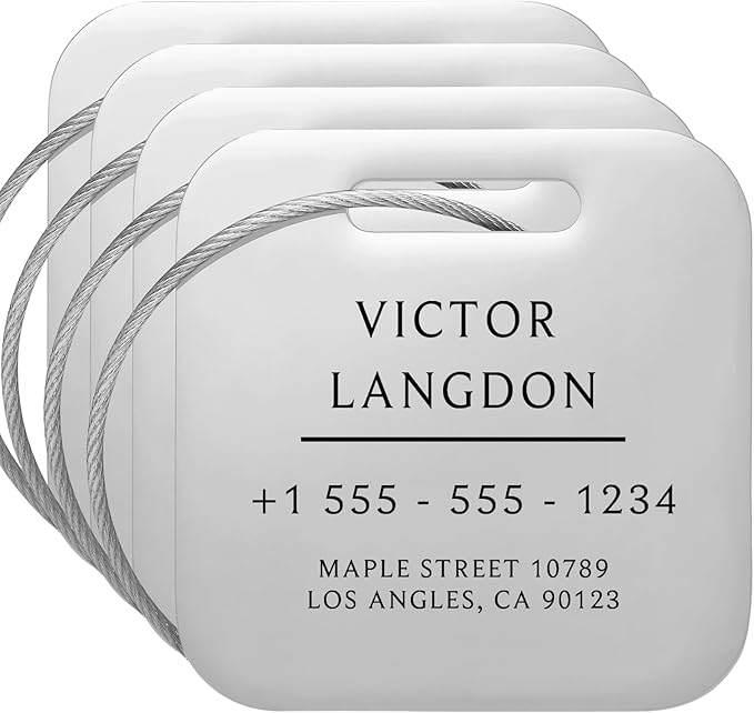Stainless Luggage Tags for Suitcases 4 Pack: Metal Personalized Luggage Tags for Backpacks & Bags with Customizable Texts (Silver)