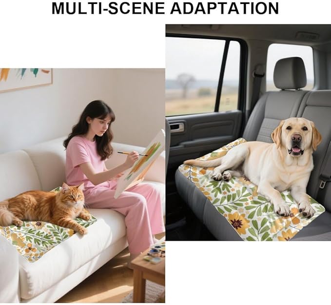 Natural Yellow Floral Green Dog Bed Furniture Crate Mat for Dogs Dog Bed Crate Pad Washable for Washable Non-Slip Cage Small Size Dogbed Mat Cushions Indoor Outdoor 36X24 Inch