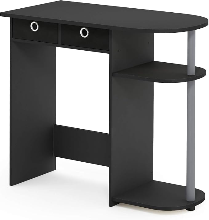Furinno Go Green 32-Inch Computer Desk, Office Desk with 2 Side Shelves and Storage Bins, Rectangular Home Office Desk, Gaming Desk for Home Office, Bedroom, Study Room, Classic Black