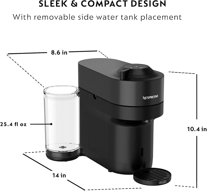 Nespresso Vertuo Pop+ Iced Coffee & Espresso Maker Bundle by De'Longhi | Iced Coffee Bundle by De'Longhi in Liquorice Black: 10 iced coffee pods, 10 Melozio pods and a travel tumbler included.