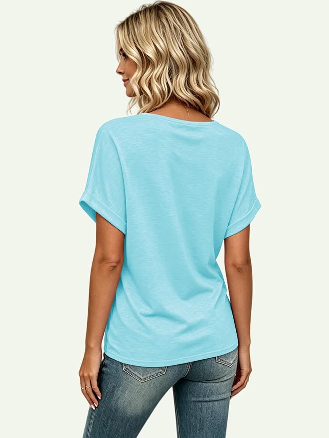 T Shirts Short Sleeve V Neck Tees Womens Tops Beach Vacation Fashion Clothes 2026 Casual Summer Spring Fall Outfits