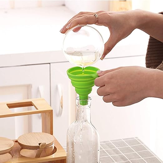 KongNai 4 Sizes Kitchen Funnel Set, Food Grade Silicone Collapsible Funnel, Funnels for Kitchen Use Filling Bottles, Canning, Cooking, and Water Powder Transfer
