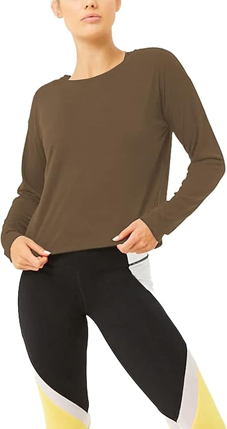 Bestisun Long Sleeve Workout Shirts Yoga Dance Tops Open Back Athletic Clothes for Women