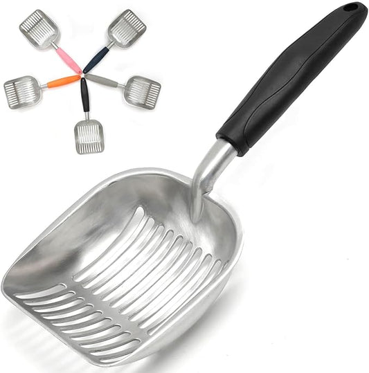 Cat Litter Scoop, Kitty Metal Scooper, Aluminum Alloy Sifter, Kitten Pooper Lifter, Deep Shovel, Long Handle, Poop Sifting, Durable, Heavy Duty, for Litter Box