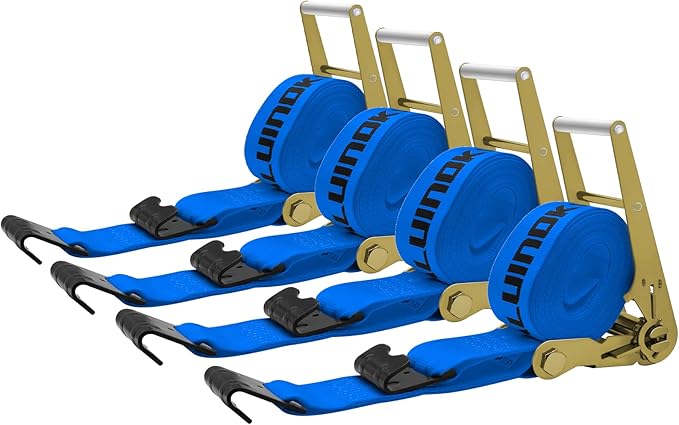 4Pack 4 inch Ratchet Straps Flatbed 4x30 Truck Strap with Flat Hook for Flatbed Trailer Winch Strap Heavy Duty 4 inch Ratchet Straps Flatbed Blue