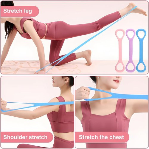 5Pcs Figure 8 Resistance Bands by [Brand Name] - Elastic Fitness Equipment for Arm, Back & Chest Training | Ideal for Yoga & Pilates (Under 60KG)