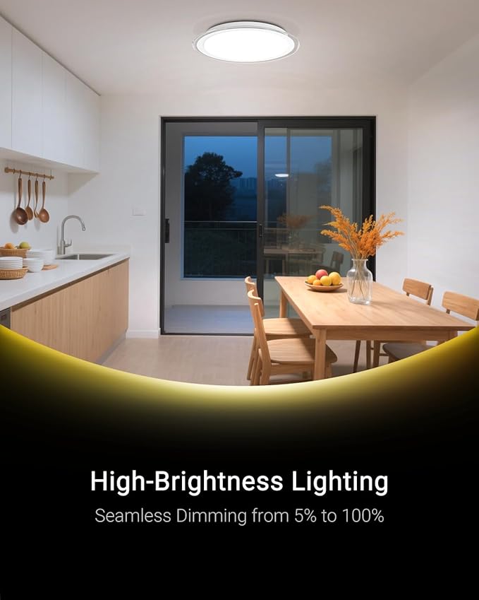 1-Pack, 16 inch Smart LED Music Ceiling Light with Bluetooth Speaker, Compatible with Alexa & Google Home, Color Changing RGB Dimmable Light for Living Room, Bedroom, Kitchen