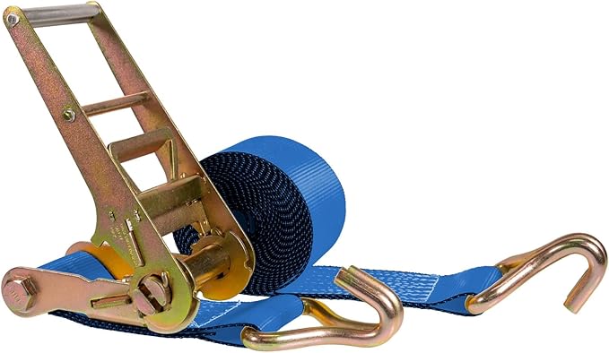 US Cargo Control J Hook Ratchet Strap 4 Inch x 27 Foot, 5,400 LBS Working Load Limit, Blue 4 Inch Ratchet Straps Heavy Duty for Flatbed Trailers, Professional Flatbed Hauling