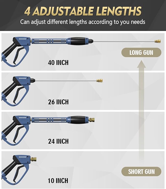 Pressure Washer Gun and Hose Kit, 4800PSI Flexible & Kink-Resistant - Steel Braided & Durable High Power Washer Hose 25 FT with 3/8" Swivel Quick Connector and M22 14mm Adapters & 5 Nozzles